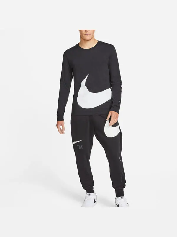 Футболка men's sportswear contrasting colors large logo round neck sports long sleeves black Nike — изображение 3 из 4