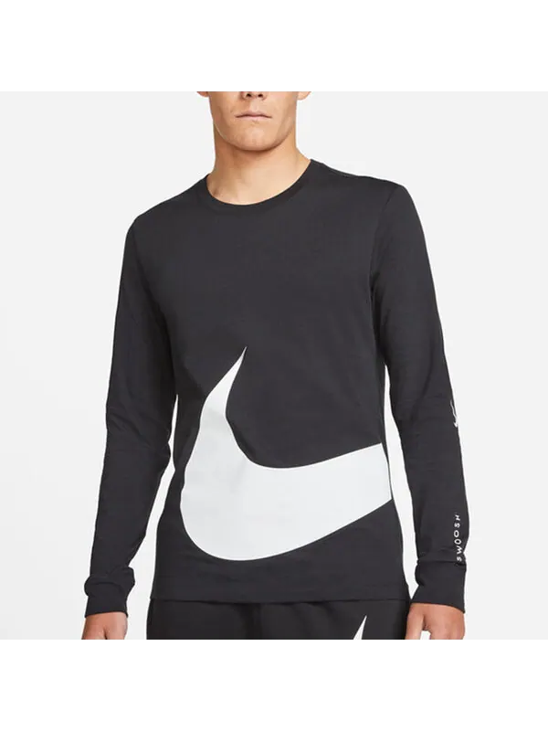 Футболка men's sportswear contrasting colors large logo round neck sports long sleeves black Nike — изображение 4 из 4