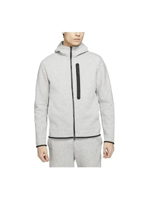 Толстовка Nike Sportswear Tech Fleece Full Zip Hoodie 'Heather Grey' — изображение 1 из 4, серый/черный
