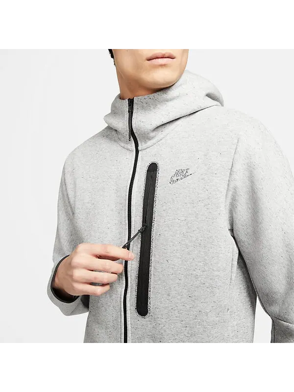 Толстовка Nike Sportswear Tech Fleece Full Zip Hoodie 'Heather Grey' — изображение 3 из 4, серый/черный