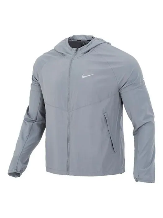 Куртка Men's Nike As Nk Rpl Miler Jkt Reflective Logo Printing Woven Sports Hooded Jacket Gray — изображение 1 из 4, серый