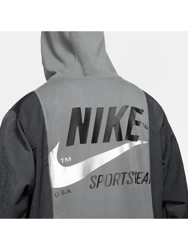 Куртка Nike Sportswear Hoodie 'Grey Black' — изображение 3 из 4, серый