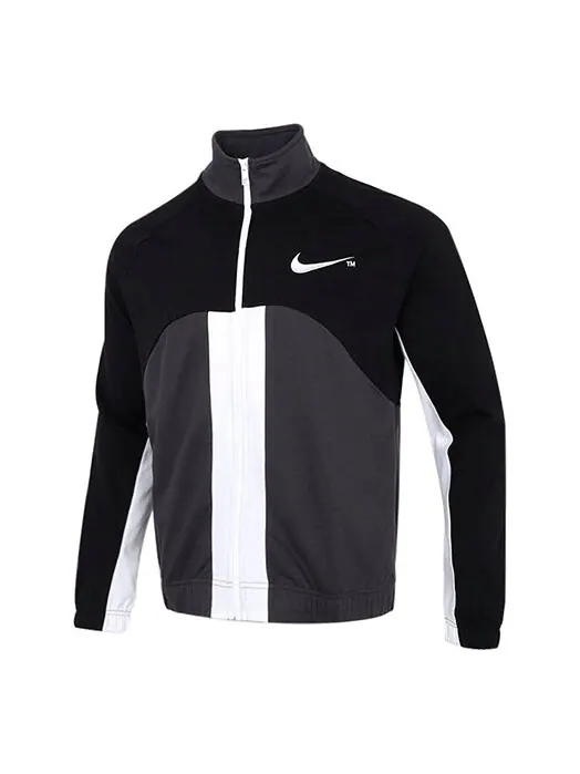 Куртка sportswear swoosh contrast color stitching knit stand collar logo jacket black Nike — изображение 1 из 4, черный