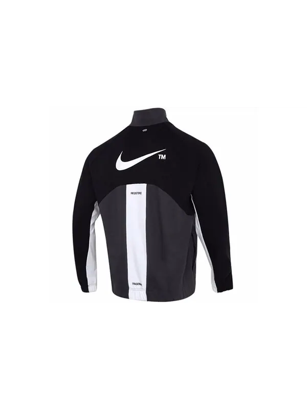 Куртка sportswear swoosh contrast color stitching knit stand collar logo jacket black Nike — изображение 2 из 4, черный