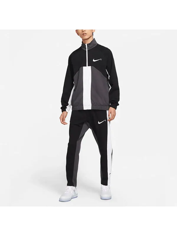 Куртка sportswear swoosh contrast color stitching knit stand collar logo jacket black Nike — изображение 3 из 4, черный