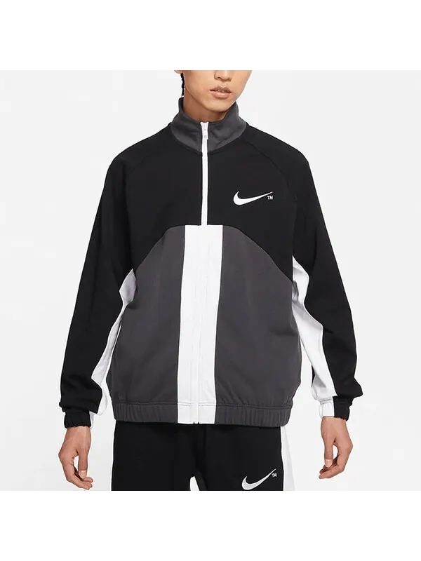 Куртка sportswear swoosh contrast color stitching knit stand collar logo jacket black Nike — изображение 4 из 4, черный