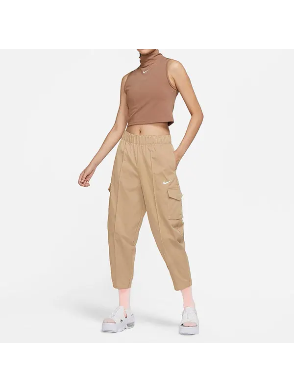 Брюки sportswear essentials woven high waist long pants/trousers yellow Nike — изображение 4 из 4, бежевый