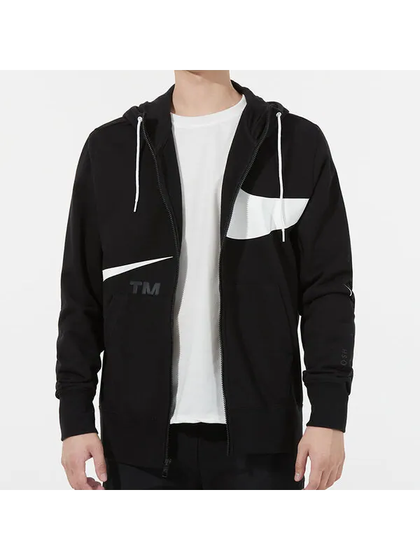 Куртка Men's Nike Large Logo Printing Loose Hooded Jacket Autumn Black — изображение 2 из 3, черный