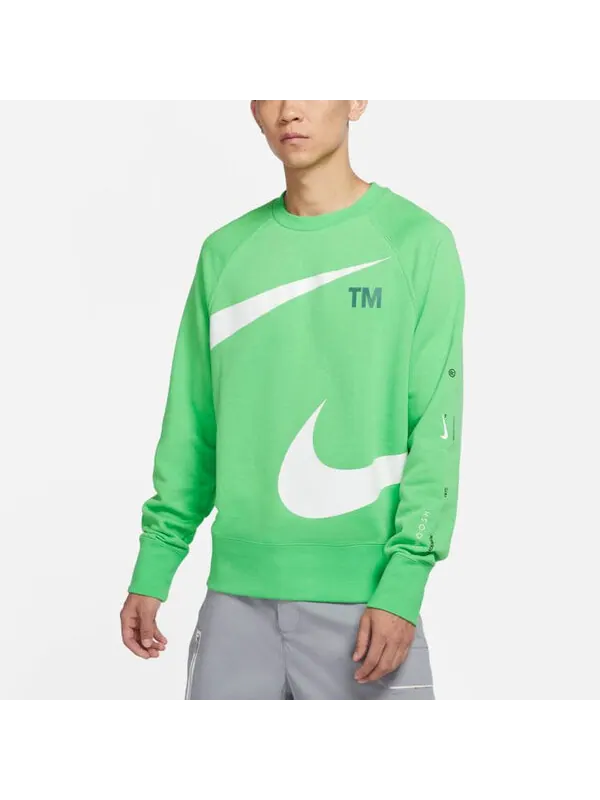 Толстовка Men's Nike Swoosh Ft Crew Large Logo Printing Knit Round Neck Pullover Green — изображение 4 из 4, зеленый