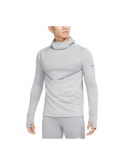 Футболка men's therma-fit adv division logo printing solid color hooded long sleeves smoke grey t-shirt Nike, серый