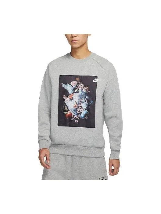 Толстовка Men's Nike AF-1 Pattern Splicing Fleece Knit Round Neck Pullover Gray — изображение 1 из 3, серый