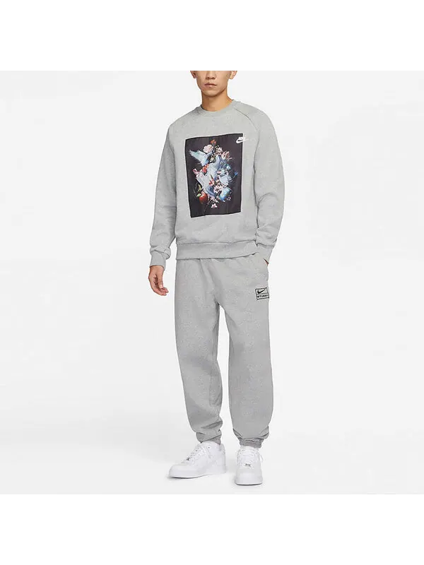 Толстовка Men's Nike AF-1 Pattern Splicing Fleece Knit Round Neck Pullover Gray — изображение 3 из 3, серый