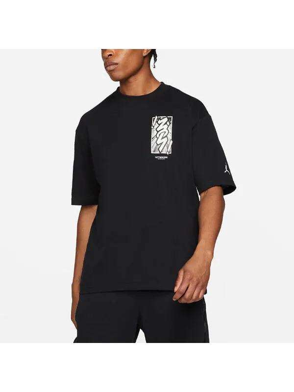 Футболка men's jordan dri-fit zion basketball sports printing knit round neck short sleeve black t-shirt Nike, черный
