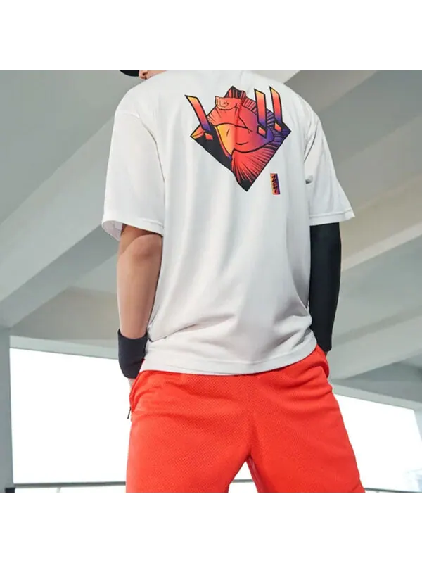 Футболка dri fit zion баскетбольные спортивные с принтом трикотажные круглые с коротким рукавом Air Jordan, белый