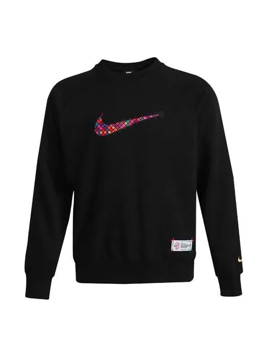 Толстовка Nike Sportswear Front Swoosh Casual Sports Crew-neck 'Black Red' — изображение 1 из 4, черный