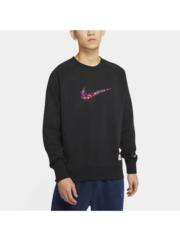 Толстовка Nike Sportswear Front Swoosh Casual Sports Crew-neck 'Black Red' — изображение 4 из 4, черный