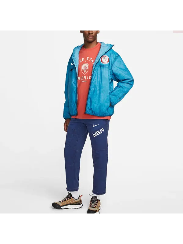 Куртка men's ss22 alphabet printing hooded h with down feather blue jacket Nike — изображение 2 из 2, мульти