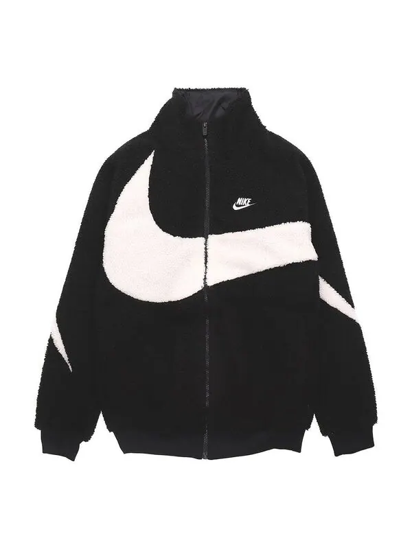 Куртка Nike Big Swoosh Large Logo lamb's wool Stay Warm Stand Collar Jacket Black White — изображение 1 из 4, черный / белый