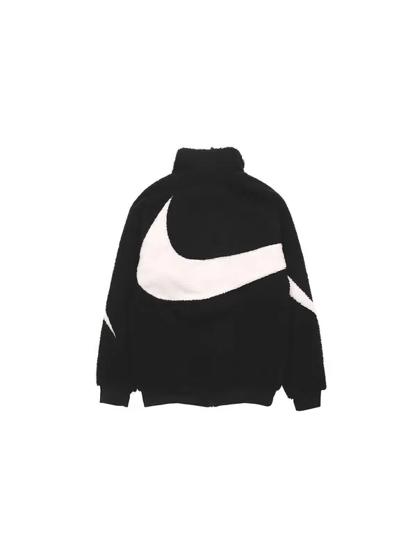 Куртка Nike Big Swoosh Large Logo lamb's wool Stay Warm Stand Collar Jacket Black White — изображение 2 из 4, черный / белый