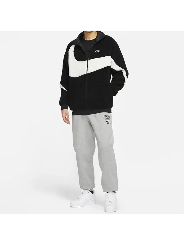 Куртка Nike Big Swoosh Large Logo lamb's wool Stay Warm Stand Collar Jacket Black White — изображение 3 из 4, черный / белый