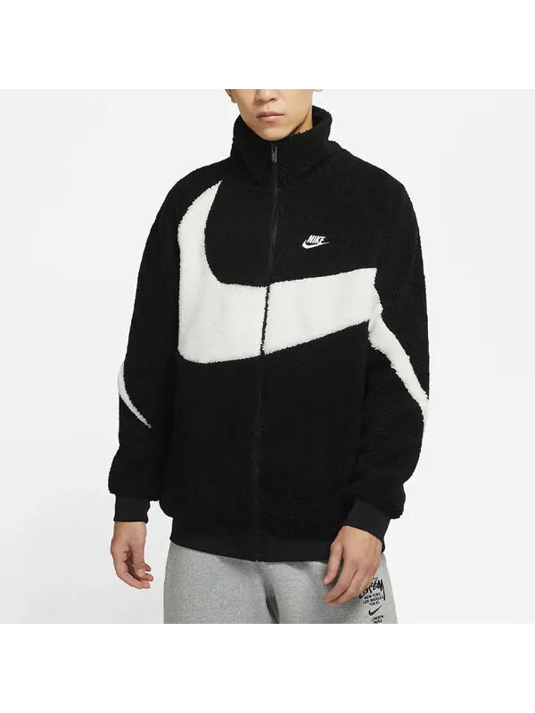 Куртка Nike Big Swoosh Large Logo lamb's wool Stay Warm Stand Collar Jacket Black White — изображение 4 из 4, черный / белый