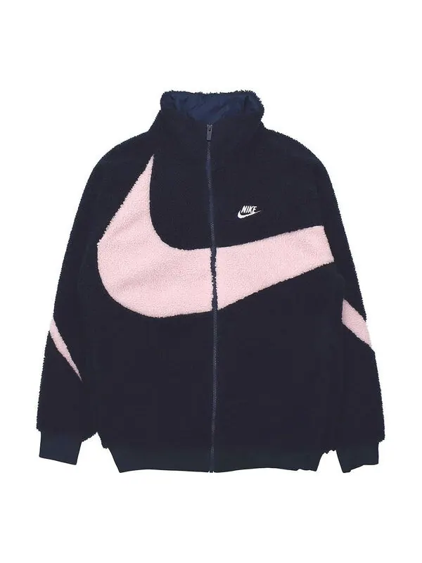 Куртка Nike Big Swoosh Large Logo lamb's wool Stay Warm Stand Collar Jacket Obsidian Color — изображение 1 из 4, черный