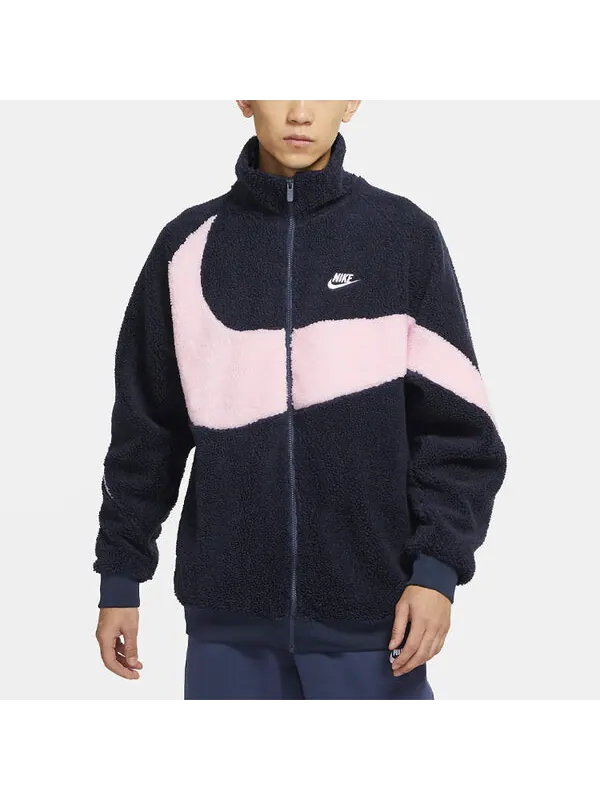 Куртка Nike Big Swoosh Large Logo lamb's wool Stay Warm Stand Collar Jacket Obsidian Color — изображение 4 из 4, черный