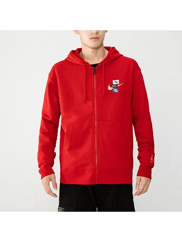 Куртка Men's Air Jordan Woven Label Logo Sports Hooded Jacket Red — изображение 3 из 4, красный