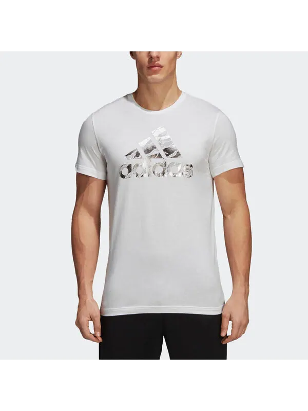 Футболка bos foil camo camouflage logo printing sports short sleeve white Adidas — изображение 3 из 4, белый