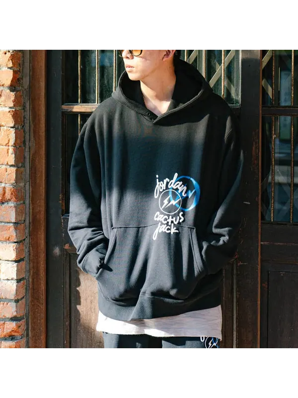Толстовка Air Jordan x Travis Scott x Fragment Cartoon Printing Hoodie 'Black White' — изображение 3 из 3, черный