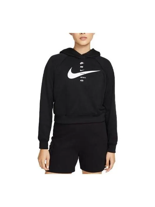 Толстовка (WMNS) Nike Sportswear Full Logo Hoodie 'Black' — изображение 1 из 2, черный/белый