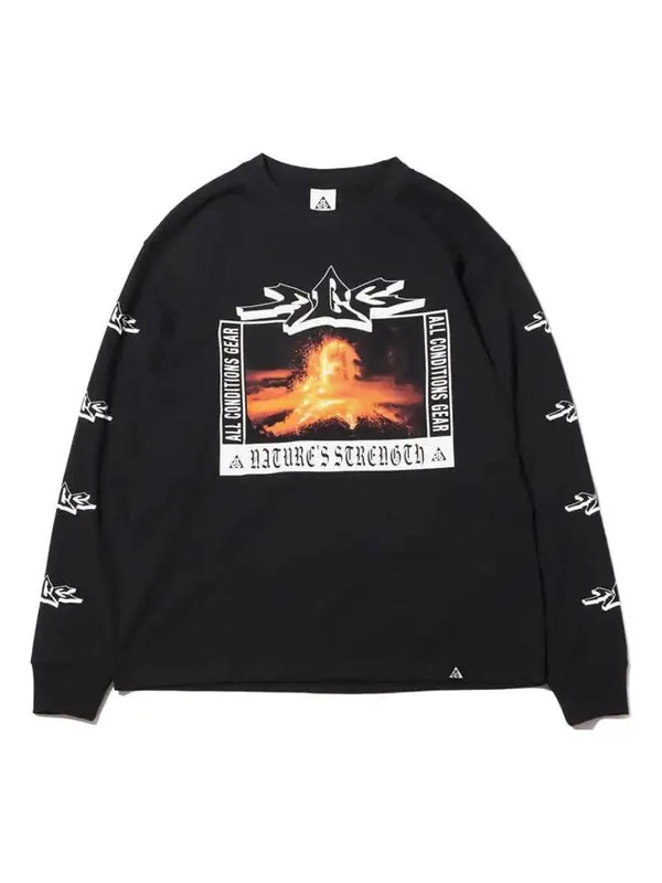 Футболка Nike ACG Long-Sleeve Volcano Tee 'Black Volcano' — изображение 1 из 4, черный/оранжевый
