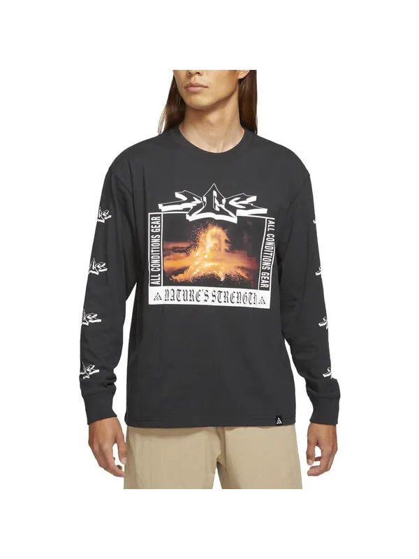 Футболка Nike ACG Long-Sleeve Volcano Tee 'Black Volcano' — изображение 3 из 4, черный/оранжевый