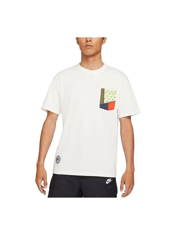 Футболка Nike Sportswear Tee Contrasting Colors Pocket Round Neck Sports Short Sleeve White — изображение 1 из 3, белый