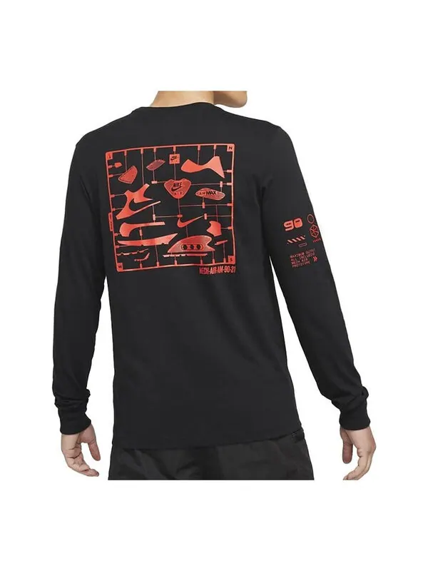 Футболка men's air back print sports round neck long sleeves black t-shirt Nike — изображение 1 из 2, черный
