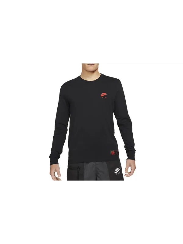 Футболка men's air back print sports round neck long sleeves black t-shirt Nike — изображение 2 из 2, черный