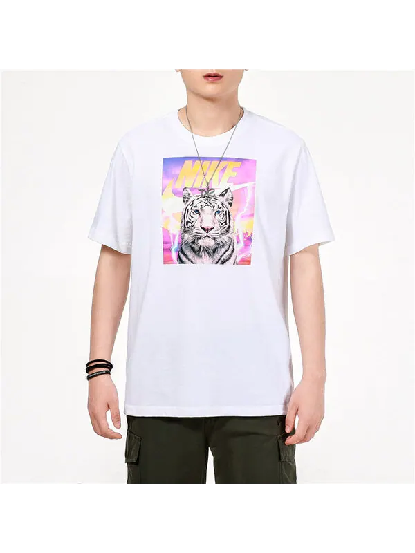 Футболка men's printing sports breathable round neck short sleeve white t-shirt Nike — изображение 3 из 4, белый