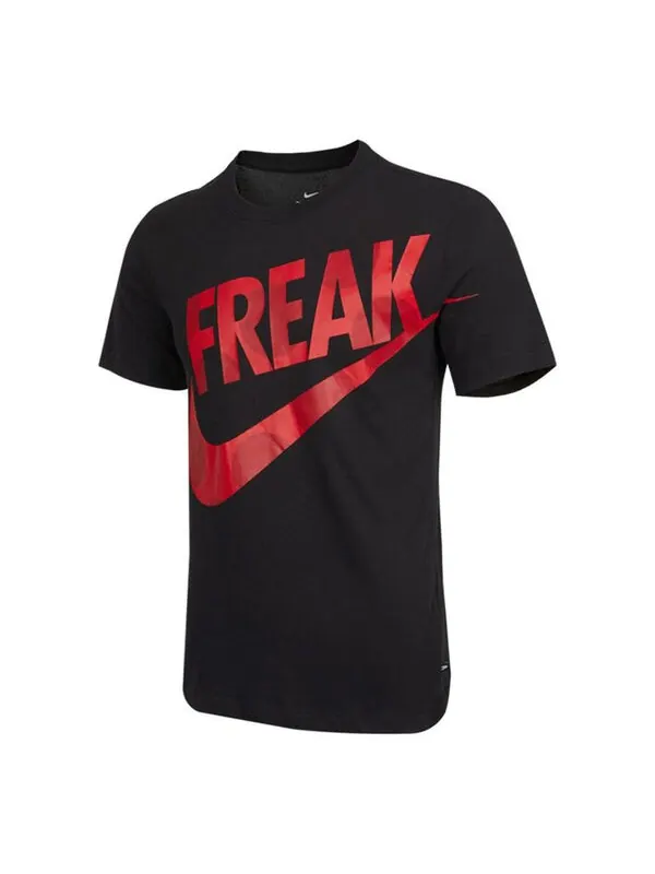Футболка df freak print ss te повседневные спортивные вентилируемые с надписью мужские Nike — изображение 1 из 2, черный
