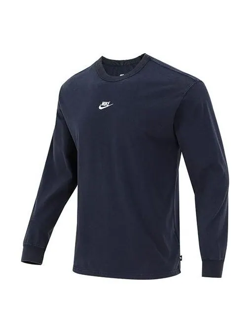 Футболка men's solid color small logo round neck long sleeves navy blue t-shirt Nike — изображение 1 из 4, темно-синий