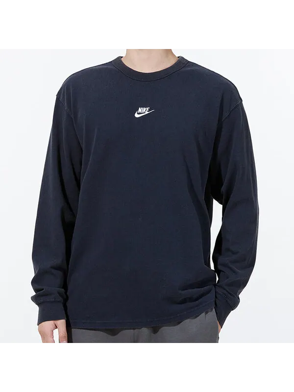 Футболка men's solid color small logo round neck long sleeves navy blue t-shirt Nike — изображение 3 из 4, темно-синий