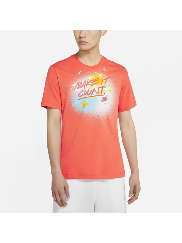 Футболка sportswear splash ink alphabet printing sports short sleeve orange Nike — изображение 4 из 4, оранжевый