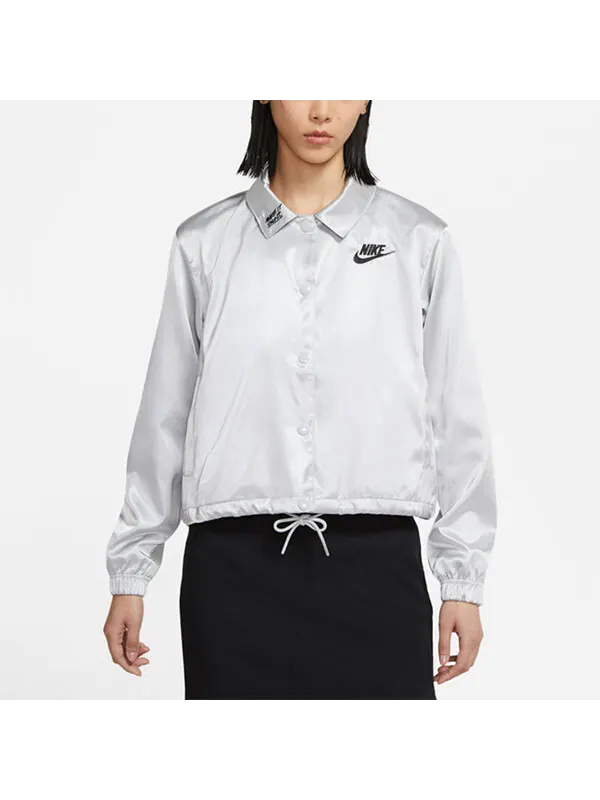 Куртка граффити вышитая тканая спортивная куртка с лацканами серебристая Nike — изображение 4 из 4, серебряный