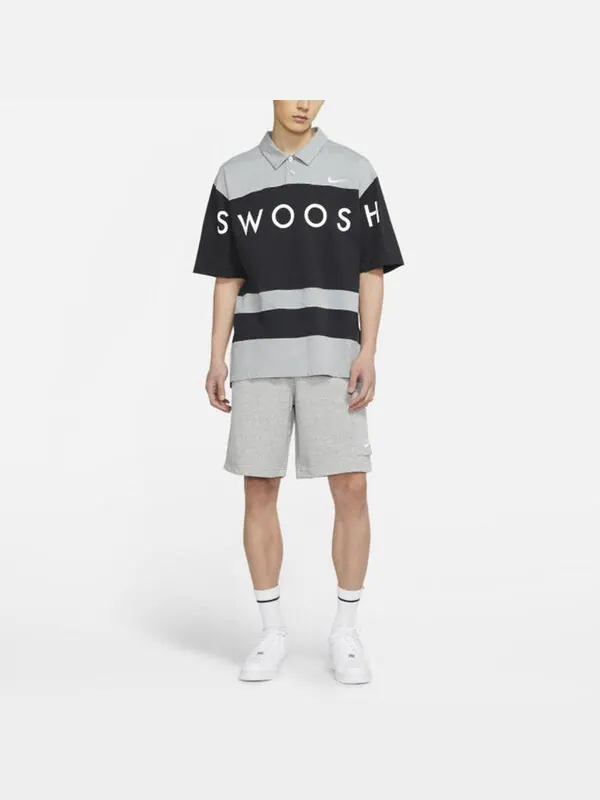 Футболка sportswear swoosh logo printing contrasting colors loose polo shirt black Nike — изображение 3 из 4, черный