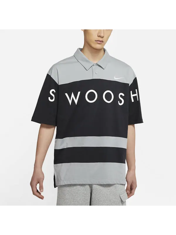 Футболка sportswear swoosh logo printing contrasting colors loose polo shirt black Nike — изображение 4 из 4, черный