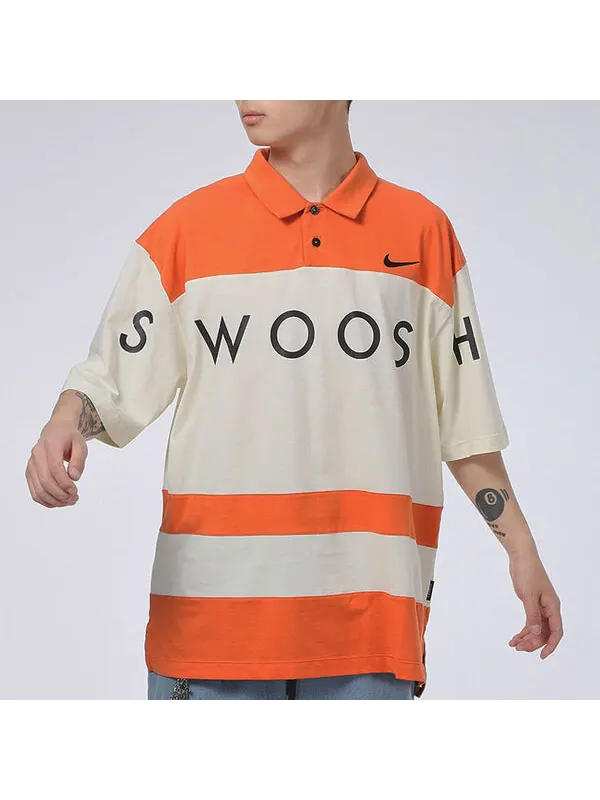 Футболка sportswear swoosh logo printing contrasting colors loose polo shirt orange Nike — изображение 3 из 4, оранжевый