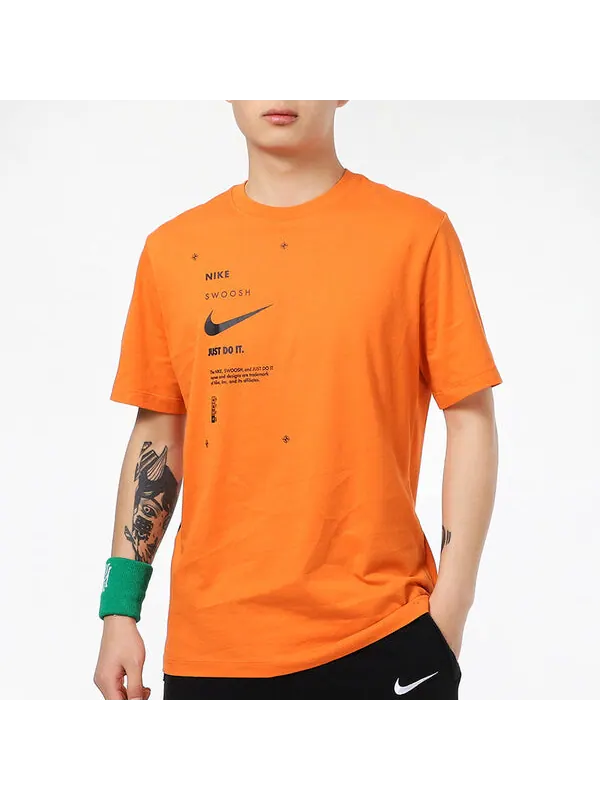 Футболка спортивная одежда swoosh club печать алфавит спорт круглый вырез короткий рукав оранжевый Nike — изображение 3 из 4