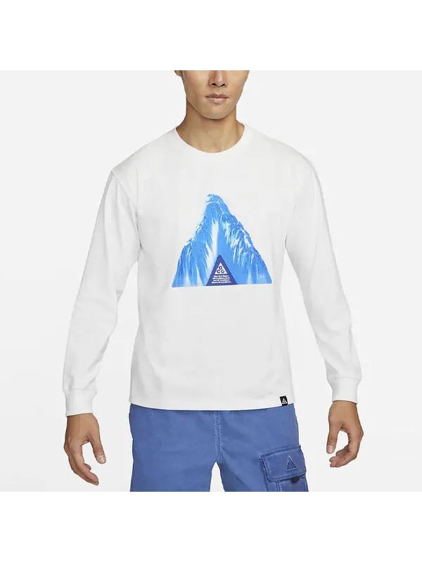 Футболка men's acg ice cave casual sports breathable round neck long sleeves white t-shirt Nike — изображение 4 из 4, белый