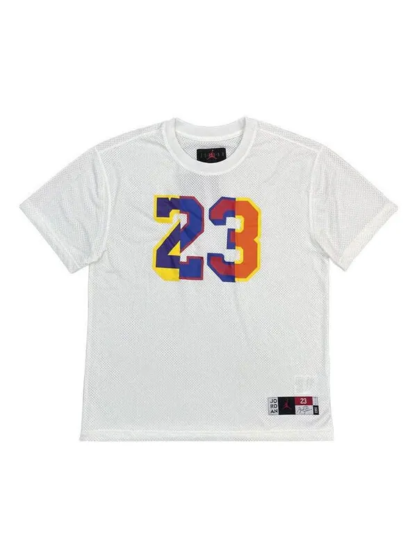 Футболка Men's Air Jordan SS22 DNA Colorblock Numeric Printing Mesh Breathable Short Sleeve White — изображение 1 из 2