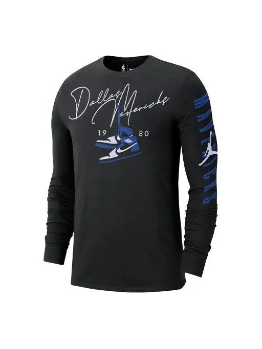 Футболка men's casual round neck pullover printing long sleeves black t-shirt Nike — изображение 1 из 4, черный