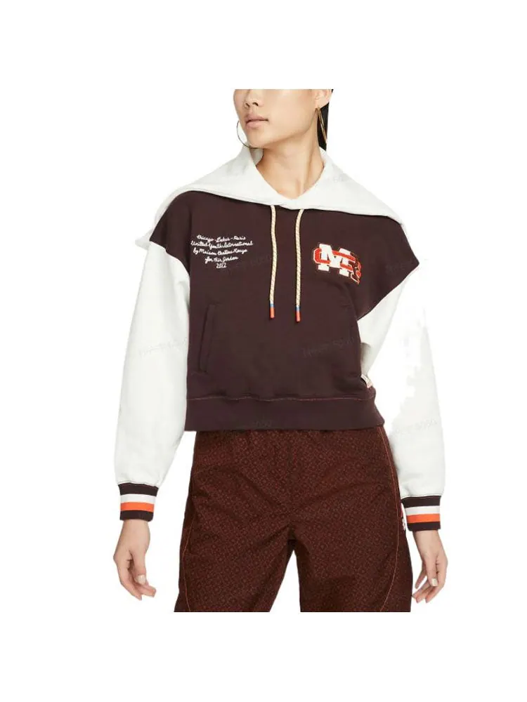 Худи (WMNS) Air Jordan x Maison Chateau Rouge Crossover Colorblock Splicing Hoodie Asia Edition Brown — изображение 4 из 5